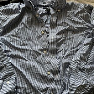 Navy blue and white checkered chase dress shirt